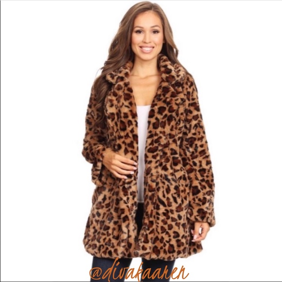 LEOPARD FAUX FUR COAT Animal Print Teddy - Picture 2 of 8